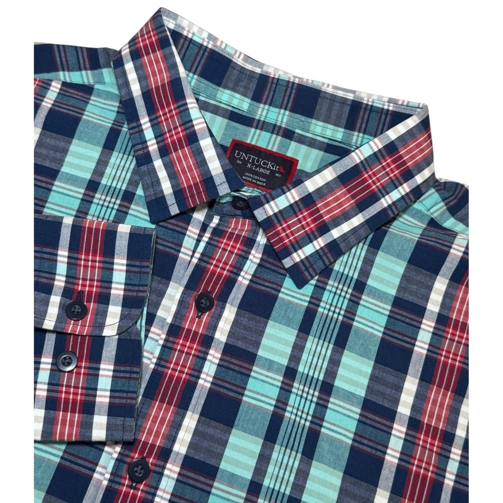 UNTUCKit Merlino Shirt Men's XL Blue Green Plaid Long Sleeve Button Down Casual